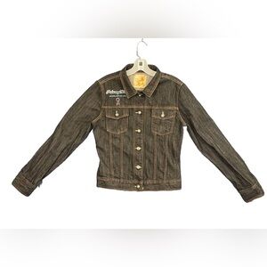 Privacy Wear Breast Cancer Awareness Ribbon Denim Jacket Womens Sz Med Sequins‎